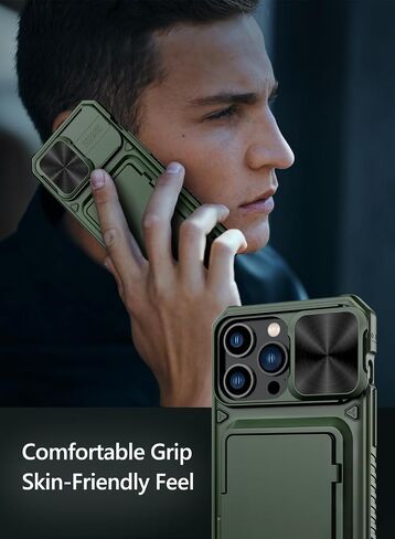 Vihibii for iPhone 15 Pro Max Case Wallet with Card Holder (4 Cards), Black | Slide Camera Cover, Kickstand, Military Grade Drop Protection, Rugged Hard Back, Silicone Edge Wallet Phone Case, 2023, Black in Saudi Arabia