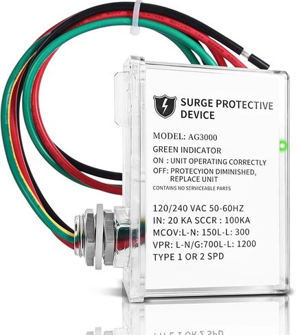 AG3000 HVAC Surge Protector 120/240V, Whole House Surge Protective Device for Mini Split and AC, with TPMOV Technology, Type 4X Watertight Enclosure, LED Indicator, 6-Year Support in Saudi Arabia