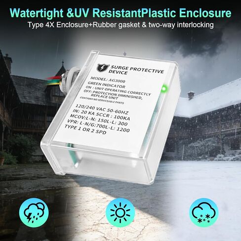 AG3000 HVAC Surge Protector 120/240V, Whole House Surge Protective Device for Mini Split and AC, with TPMOV Technology, Type 4X Watertight Enclosure, LED Indicator, 6-Year Support in Saudi Arabia