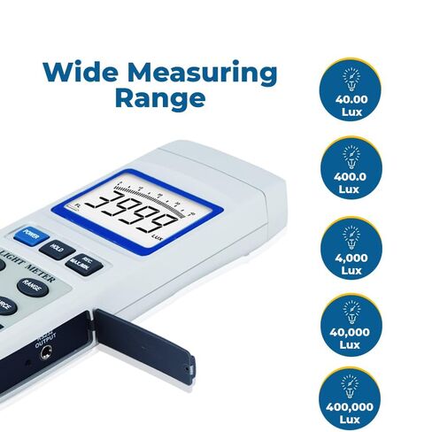 Digital Lux Meter (Range: 0 to 4,00,000 Lux) for Auditoriums | Illumination Meter | Industrial Light Meter | Alongwith Factory Calibration Certificate Model: LX-1108 by Instrukart in Saudi Arabia