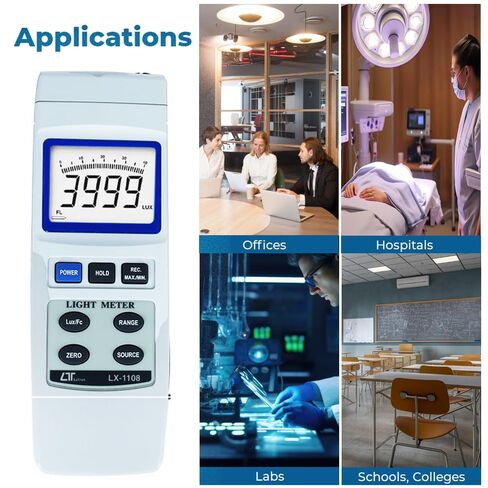 Digital Lux Meter (Range: 0 to 4,00,000 Lux) for Auditoriums | Illumination Meter | Industrial Light Meter | Alongwith Factory Calibration Certificate Model: LX-1108 by Instrukart in Saudi Arabia