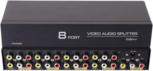 DTECH مدعوم بـ 8 طرق 3 RCA Splitter Box 1 في 8 Out ناسخ توزيع صوت الفيديو المركب مع محول طاقة متوافق مع جهاز استقبال جهاز العرض التلفزيوني ووحدة التحكم في الألعاب وبطاقة التقاط الفيديو in Kuwait