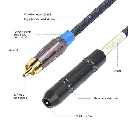 كابل مقسم صوت ستيريو RCA ذكر إلى 1/4 أنثى؛ كابل صوت 6.35 مم أنثى إلى 2 RCA ذكر - 1 قدم in Kuwait