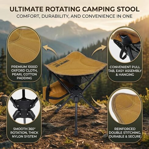 Swivel Camping Stool, 265 lb, 7075 Aluminum Alloy, 1000D Oxford | 7075 aluminum frame, 1000D Oxford seat, 265 lb capacity, and a 1.2 lb portable build for compact outdoor seating and travel. in Saudi Arabia