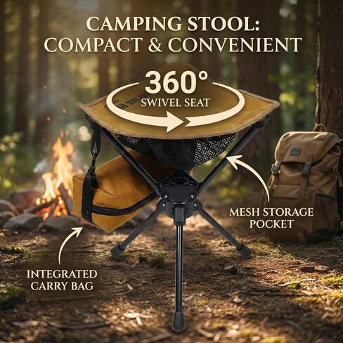 Swivel Camping Stool, 265 lb, 7075 Aluminum Alloy, 1000D Oxford | 7075 aluminum frame, 1000D Oxford seat, 265 lb capacity, and a 1.2 lb portable build for compact outdoor seating and travel. in Saudi Arabia