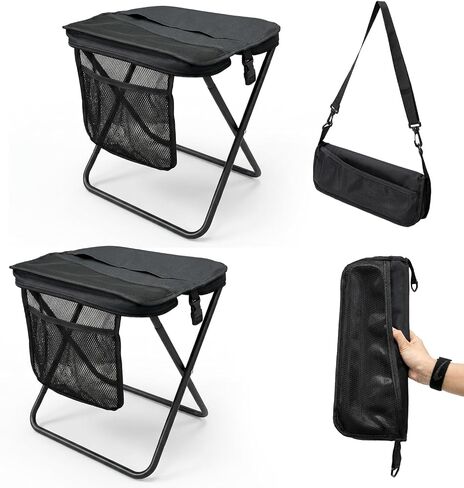 Lightweight Extra Tall Folding Camping Stools for Adults, 2 Pack | Portable Stool with 300 lb Capacity, 600D Oxford Seat, Storage Pockets and Shoulder Strap in Saudi Arabia