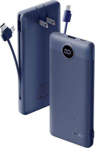 VRURC Portable Charger Built-in Cables and AC Wall Plug, USB C Power Bank 10000mAh, Travel Battery Portable Phone Charger Compact Lightweight External Battery Pack for Smart Phones, Tablets etc-Green in Saudi Arabia