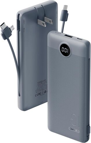 VRURC Portable Charger Built-in Cables and AC Wall Plug, USB C Power Bank 10000mAh, Travel Battery Portable Phone Charger Compact Lightweight External Battery Pack for Smart Phones, Tablets etc-Green in Saudi Arabia