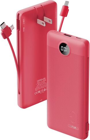 VRURC Portable Charger Built-in Cables and AC Wall Plug, USB C Power Bank 10000mAh, Travel Battery Portable Phone Charger Compact Lightweight External Battery Pack for Smart Phones, Tablets etc-Green in Saudi Arabia