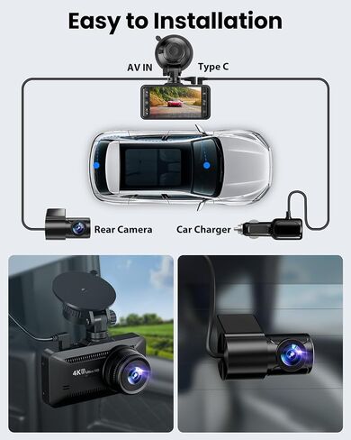 Dash Cam Front Rear 4K/1080P, Dash Camera for Cars Build in WiFi, Full HD Dash Cam with APP Control, 3.94‘’ IPS Screen Dash Camera with 32GB SD Card, G-Sensor, WDR, 24Hr Parking Mote, Loop Recording in Saudi Arabia