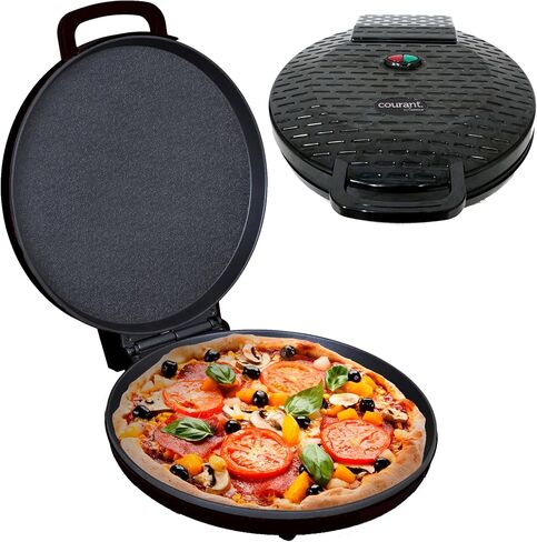 Courant Pizza Maker 12 inch 220 VOLT NOT FOR USA USE, Newly improved Cool-touch Handle Non-Stick plates Pizza oven & Calzone Maker, Electric Countertop Oven for Home or School, Indoor Griddle, Black in Saudi Arabia