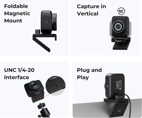 YOLOLIV YoloCam S3 Bluetooth, 4K Streaming Webcam with 1/1.3'' Sensor | 4K30/1080P60,4X Zoom,Cinematic Bokeh,DSLR-Like Control,PDAF Autofocus,Bluetooth Exclusively for YoloLight Air in Saudi Arabia