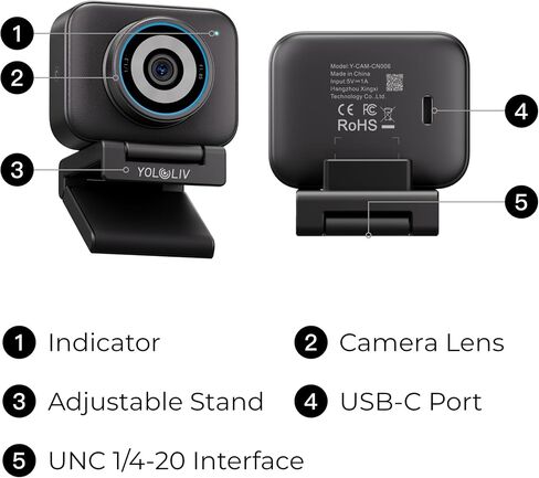 YOLOLIV YoloCam S3 Bluetooth, 4K Streaming Webcam with 1/1.3'' Sensor | 4K30/1080P60,4X Zoom,Cinematic Bokeh,DSLR-Like Control,PDAF Autofocus,Bluetooth Exclusively for YoloLight Air in Saudi Arabia