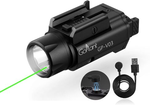 1750 Lumens Weapon Laser Light Combo - Adjustable Rail LED Light and Green Laser Flashlight, Aircraft-Grade Aluminum, Magnetic Rechargeable Strobe Tactical Flashlight for Picatinny or GL Rail in Kuwait