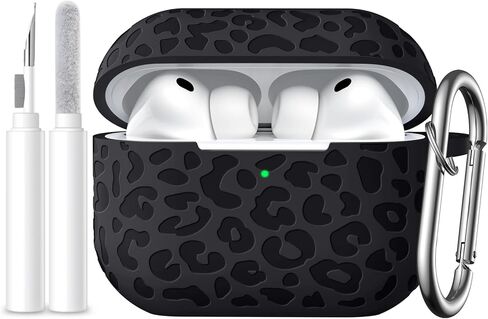 Leopard Engraved Compatible for AirPods Pro 3 Case Cover(2025),Soft Silicone Compatible with Apple AirPods Pro 3 for Women,Cute Air Podspro3 Case with Keychain &Cleaning Kit,Black in Saudi Arabia