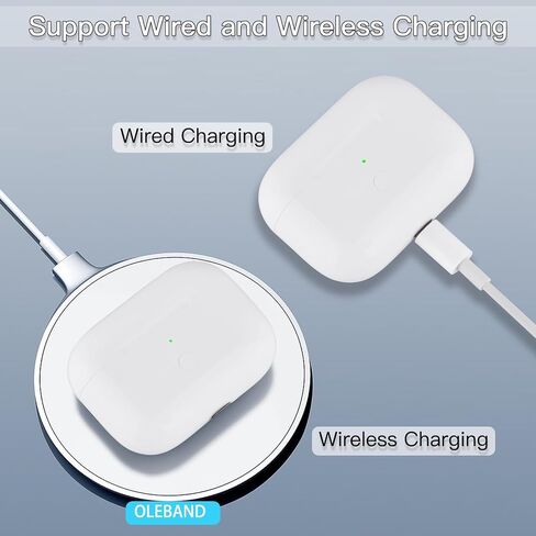 استبدال OLEBAND لحافظة شحن Airpods Pro 2&1: من السهل إقران سماعات الأذن Air pods Pro مع زر الاقتران، ودعم الشحن السلكي واللاسلكي، لأجهزة iPod Pro 1st/2nd Gen ضمان سنة واحدة (أبيض) in Kuwait