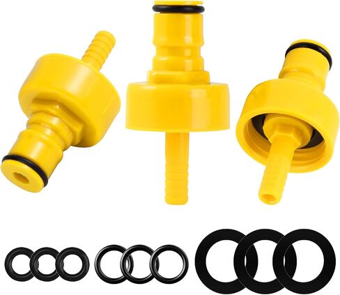Carbonator Cap, 3 Pack Plastic Carbonation Cap for Soda Bottle | Yellow, 9 Spare O-Rings, No Leakage, O.D 5/16" Barb, Pressure Forced, for Soda Bottle | PET Bottle | 2 Liter Bottle in Saudi Arabia