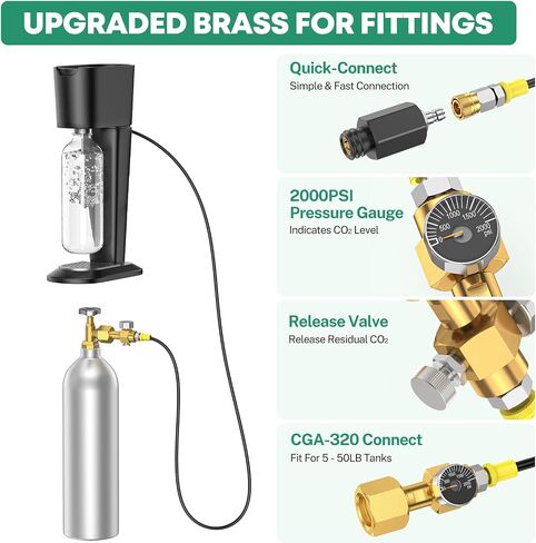 CGA320 To TR21-4 Soda CO2 Adapter Hose for SodaStream Water Makers | Quick Connect, Pressure Gauge & Bleed Valve, Food-Grade Hose, 4500PSI Tolerance, 80% Cost Saving, Full Leak-Proof Seals in Saudi Arabia