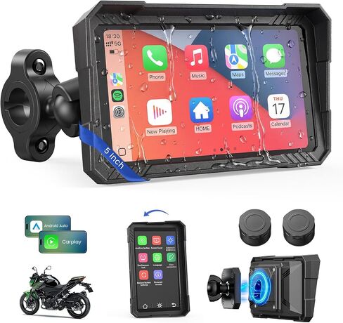WonVon 5 Inch Motorcycle Carplay GPS Navigation System with Apple Carplay and Android Auto Portable Screen with Dual Bluetooth, Navigation, Siri, Google Assistant with TPMS in Saudi Arabia