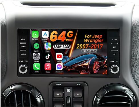 Jingelsye 4G+64G Car Radio for Jeep Wrangler JK 2007-2017: 7" Touch Screen Stereo with Wireless CarPlay Android Auto, Android 15.0, 5GHz WiFi Bluetooth GPS Navigation FM 32EQ SWC with Backup Camera in Kuwait