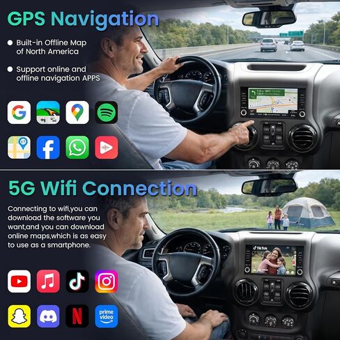 Jingelsye 4G+64G Car Radio for Jeep Wrangler JK 2007-2017: 7" Touch Screen Stereo with Wireless CarPlay Android Auto, Android 15.0, 5GHz WiFi Bluetooth GPS Navigation FM 32EQ SWC with Backup Camera in Kuwait