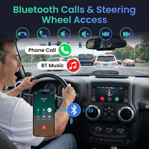 Jingelsye 4G+64G Car Radio for Jeep Wrangler JK 2007-2017: 7" Touch Screen Stereo with Wireless CarPlay Android Auto, Android 15.0, 5GHz WiFi Bluetooth GPS Navigation FM 32EQ SWC with Backup Camera in Kuwait