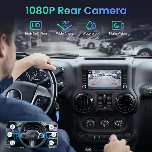 Jingelsye 4G+64G Car Radio for Jeep Wrangler JK 2007-2017: 7" Touch Screen Stereo with Wireless CarPlay Android Auto, Android 15.0, 5GHz WiFi Bluetooth GPS Navigation FM 32EQ SWC with Backup Camera in Kuwait