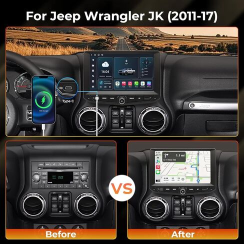 راديو سيارة Android 15 لسيارة Jeep Wrangler JK 2011-2017، شاشة لمس QLED IPS مقاس 9 بوصات، Qualcomm 8-Core 8+128G، Wireless CarPlay/Android Auto، GPS، 4G LTE، WiFi 6 وBluetooth 5.1 in Kuwait