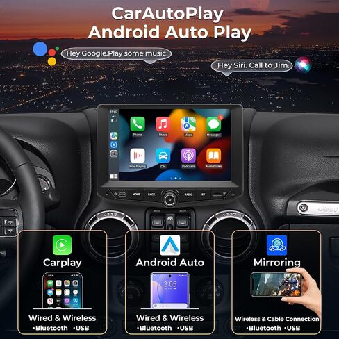 راديو سيارة Android 15 لسيارة Jeep Wrangler JK 2011-2017، شاشة لمس QLED IPS مقاس 9 بوصات، Qualcomm 8-Core 8+128G، Wireless CarPlay/Android Auto، GPS، 4G LTE، WiFi 6 وBluetooth 5.1 in Kuwait