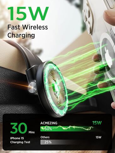 ACMEZING 15W Only for iPhone MagSafe Car Mount Charger, 360% Adjustable Aluminum Alloy Arm, Relocatable Car Phone Holder, Magnetic Wireless Fast Charging, Cell Phone Holder for All Car Models, Black in Saudi Arabia