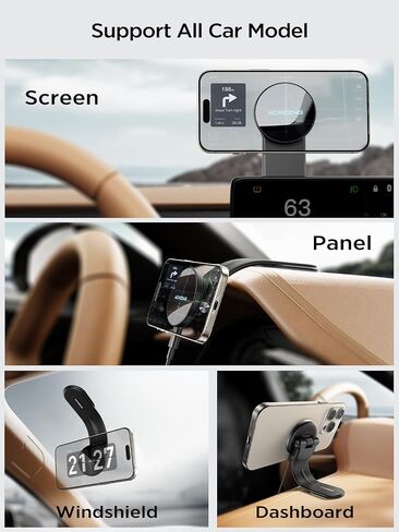 ACMEZING 15W Only for iPhone MagSafe Car Mount Charger, 360% Adjustable Aluminum Alloy Arm, Relocatable Car Phone Holder, Magnetic Wireless Fast Charging, Cell Phone Holder for All Car Models, Black in Saudi Arabia
