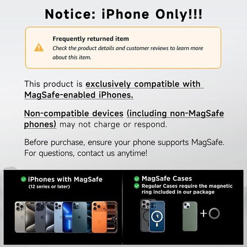 ACMEZING 15W Only for iPhone MagSafe Car Mount Charger, 360% Adjustable Aluminum Alloy Arm, Relocatable Car Phone Holder, Magnetic Wireless Fast Charging, Cell Phone Holder for All Car Models, Black in Saudi Arabia