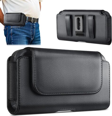 COANJIUN Holster for iPhone 17 16 15 14 13 12 11 & Pro Models, Samsung Galaxy S26 S25 S24 S23 S22 S21 Leather Cell Phone Belt Holder with Clip, M-Black in Saudi Arabia