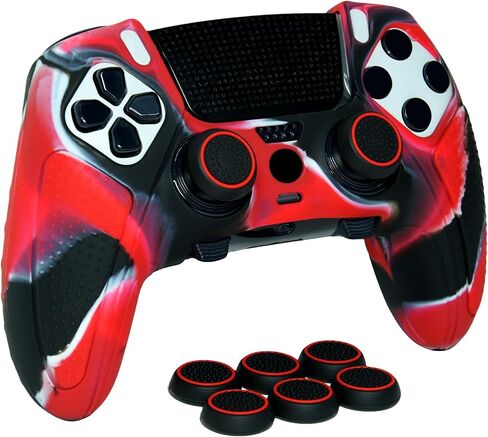 Black Anti-Slip Controller Skin,Studded Edition Protective Silicone Cover Skin Grips Compatible with ps5 dualsense Edge Controller and 6 PCS Thumb Grips Caps. in Saudi Arabia