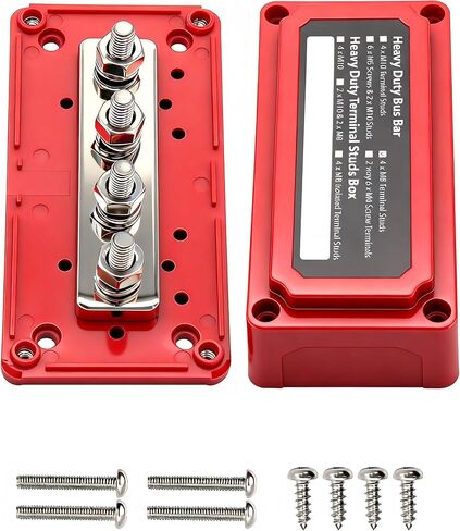 300A Bus Bar 12V Waterproof Marine Bus Bar Heavy Duty Module Design Power Distribution Block with 4 X M8(5/16") Terminal Studs 12V Terminal Block for Marine Car RV Truck Solar Systems (Red) in Saudi Arabia