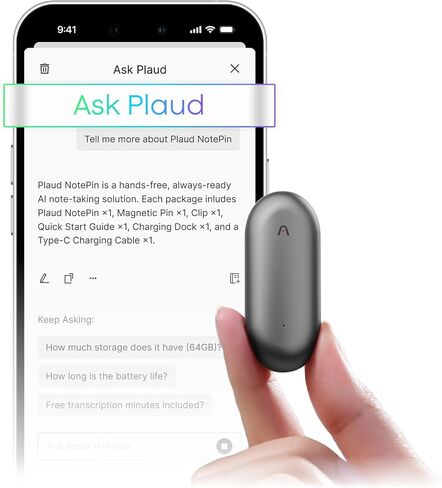 Plaud NotePin Wearable AI Voice Recorder, Cosmic Gray, Non-S Version | AI Note Taker for Meetings Interviews, Professionals, Teams, Productivity, 112 Languages, App Control, Find My in Saudi Arabia