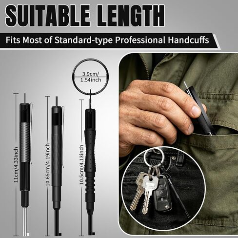 مجموعة JOTOVO مكونة من 3 قطع من مفاتيح الكفة اليدوية القياسية العالمية للشرطة من الفولاذ المقاوم للصدأ، مفتاح صفعة جيب طويل متين بطول 4 بوصات مع مشبك وحلقة مفاتيح قابلة للفصل محمولة لجميع أصفاد اليد من السلسلة القياسية in Kuwait