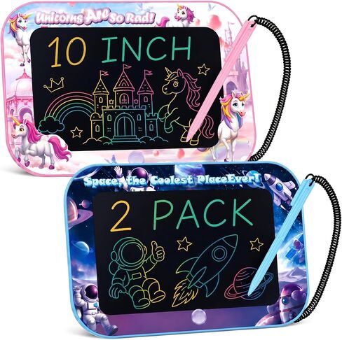 12-Inch LCD Writing Tablet for Kids, 2-Pack Color Screen | 2 drawing boards with styluses, screen lock, astronaut and unicorn themes; reusable travel toys for boys and girls ages 3-8 in Kuwait