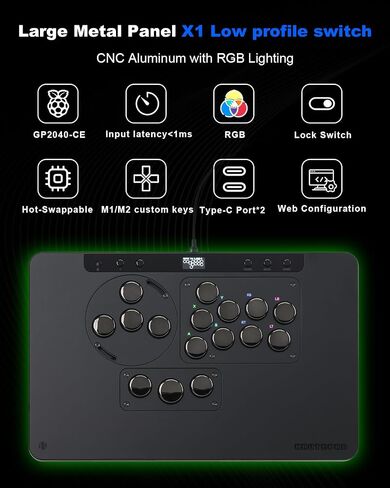 عصا أركيد للتحكم بدون ذراع: سلسلة Arcade Stick X مع مفتاح قفل RGB المحيط ومفتاح قفل البطولة، ملف تعريف منخفض X1 مع مفاتيح محرك الرياح، وحدة تحكم بدون رافعة للتبديل، الكمبيوتر الشخصي، PS4 in Kuwait