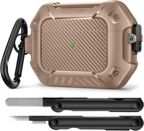 MOBOSI for AirPods Pro 3 Case with Secure Lock & Carabiner, Black | Carbon Fiber Case for iPods Pro 3rd Gen, with Cleaner Kit & Keychain, Full Body Shockproof Protective Hard Shell(2025) in Saudi Arabia