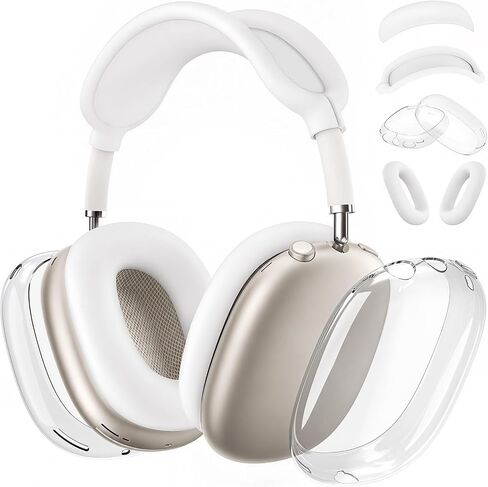 غطاء حماية من السيليكون 4 في 1 لسماعات AirPods Max 2/ AirPods Max (أبيض) | غطاء أكواب أذن شفاف ناعم من مادة TPU / غطاء وسادة الأذن / غطاء عصابة رأس لأجهزة AirPods Max، ملحقات شفافة لأجهزة Apple AirPods Max in Kuwait