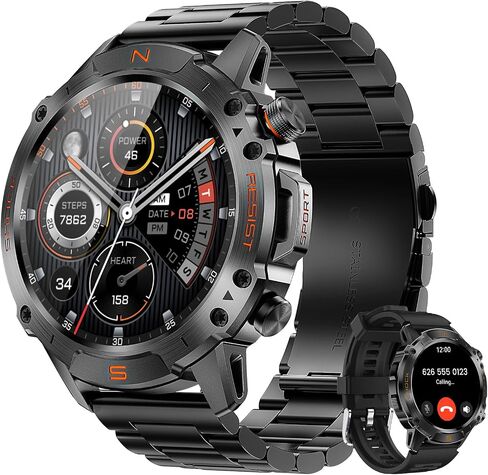 WalkerFit Rugged Smart Watch for Men, 1.43" AMOLED 5ATM Waterproof, 2 Bands | Bluetooth Calling, Fitness Tracker, 15-Day Battery, 178+ Sports Modes, Heart Rate, Sleep & SpO2 Monitor, For Android & iPhone in Saudi Arabia