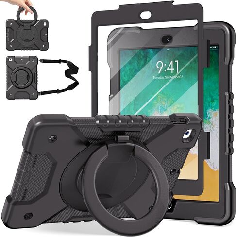 حافظة Andnary لجهاز iPad 9th/8th/7th Generation 10.2 بوصة، غطاء مقاوم للصدمات مع واقي شاشة/مقبض دوار 360 درجة/قوس/حامل قلم/حزام كتف، حافظة أطفال لجهاز iPad 2021/2020/2019 (كحلي + أخضر) in Kuwait