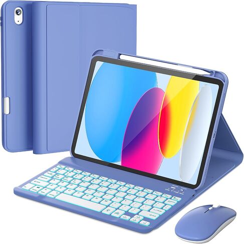 حافظة RAYMCRAFT لجهاز iPad 11th (A16, 2025) / الجيل العاشر مع لوحة مفاتيح وماوس ولوحة مفاتيح لاسلكية قابلة للفصل، وإضاءة خلفية بـ 7 ألوان، وحافظة رفيعة مع حامل أقلام، وردي فاتح in Kuwait