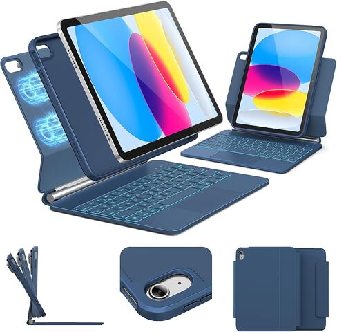 for iPad 11th (A16) /10th Gen Keyboard Case, Multi-Magnetic Mode | Portrait/Landscape, 11-Color Backlit, Multi-Touch Trackpad, Detachable Case, Stain-Resistant Leather, Pencil Buckle, Hot Pink in Saudi Arabia