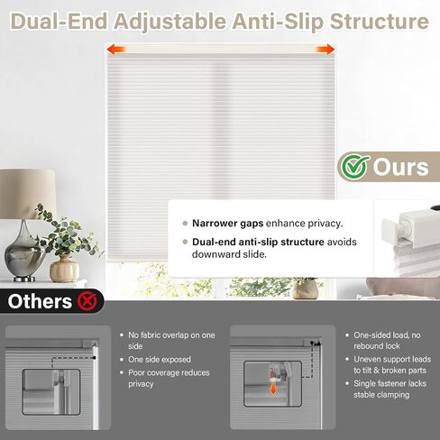 SUNOFF Cordless No Drill Light Filter Cellular Shades, 24" W x 48" H, Linen | Honeycomb Blinds for Indoor Windows, Free-Stop Pleated Blinds for Home, Thermal Insulating & Noise Reducing in Saudi Arabia