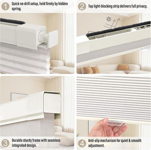 SUNOFF Cordless No Drill Light Filter Cellular Shades, 24" W x 48" H, Linen | Honeycomb Blinds for Indoor Windows, Free-Stop Pleated Blinds for Home, Thermal Insulating & Noise Reducing in Saudi Arabia