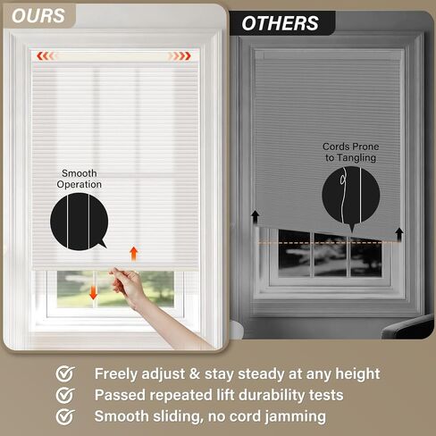 SUNOFF Cordless No Drill Light Filter Cellular Shades, 24" W x 48" H, Linen | Honeycomb Blinds for Indoor Windows, Free-Stop Pleated Blinds for Home, Thermal Insulating & Noise Reducing in Saudi Arabia