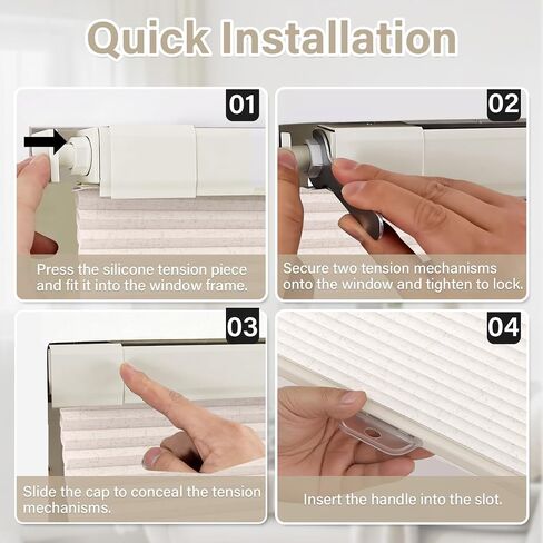 SUNOFF Cordless No Drill Light Filter Cellular Shades, 24" W x 48" H, Linen | Honeycomb Blinds for Indoor Windows, Free-Stop Pleated Blinds for Home, Thermal Insulating & Noise Reducing in Saudi Arabia