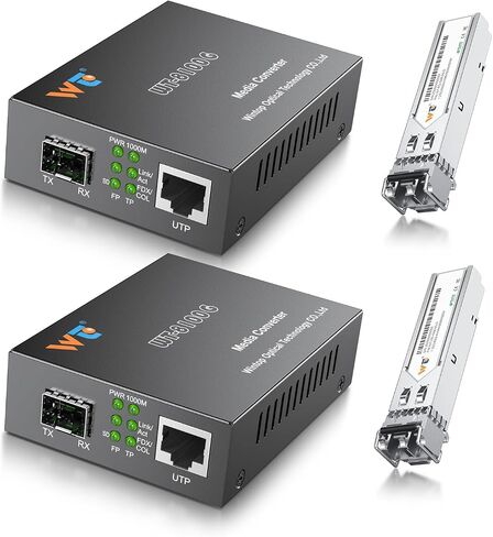 2 Pack Gigabit Fiber Ethernet Media Converter, Fiber Optic Transceiver | with 2 Pcs 1.25Gbps SFP Module(MMF,850nm,550m,DDM) , Sfp to RJ45 Media Converter with 1000BASE-SX to LC Module in Saudi Arabia